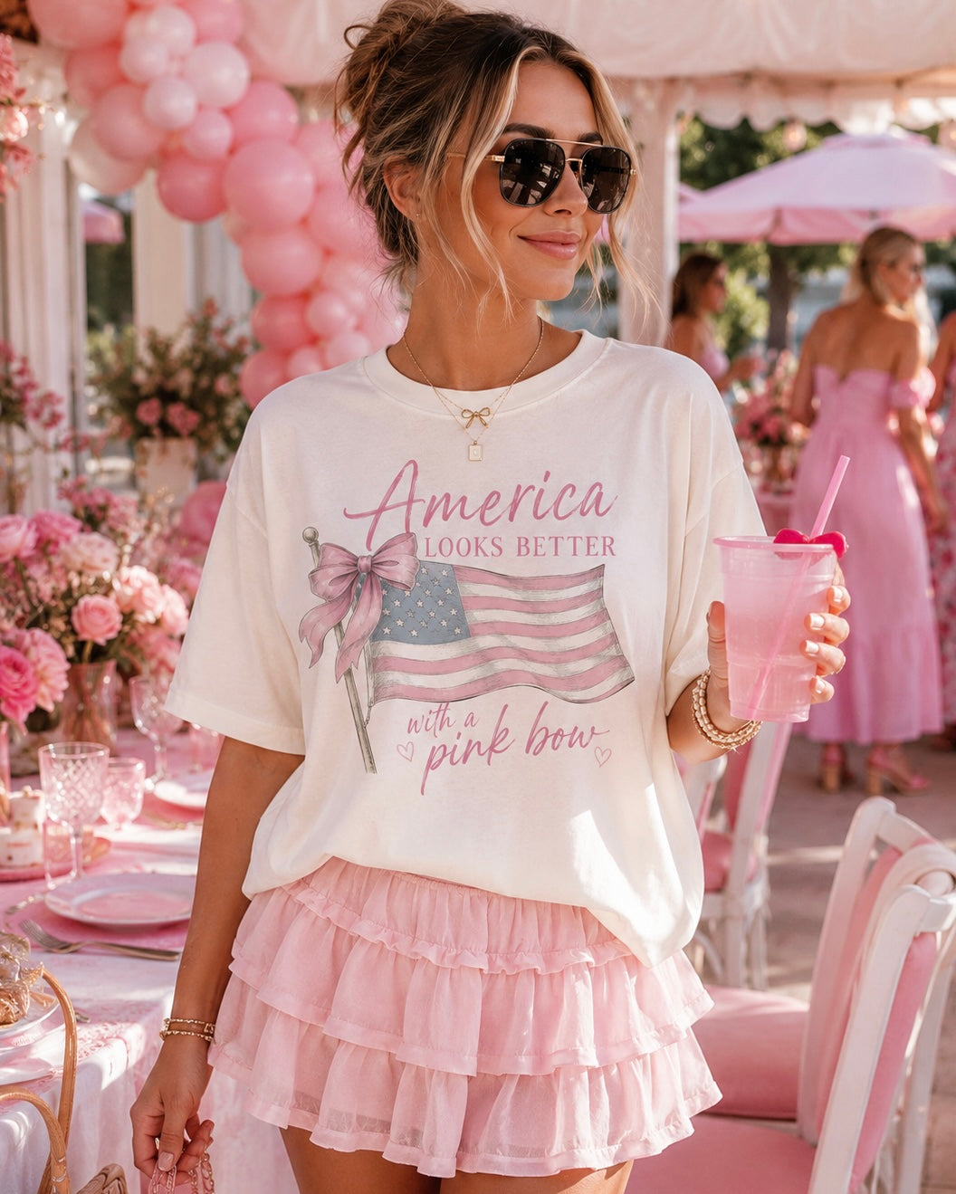 America Looks Better With A Pink Bow™ Tee